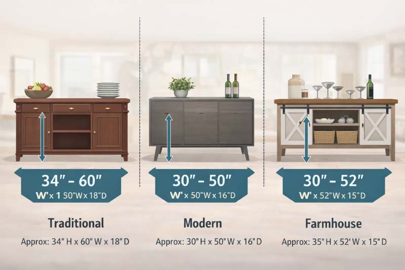 Buffet Table Styles and Corresponding Sizes