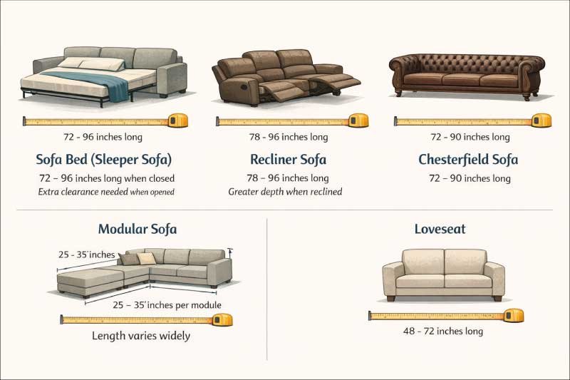Different Sofa Types and Their Sizes