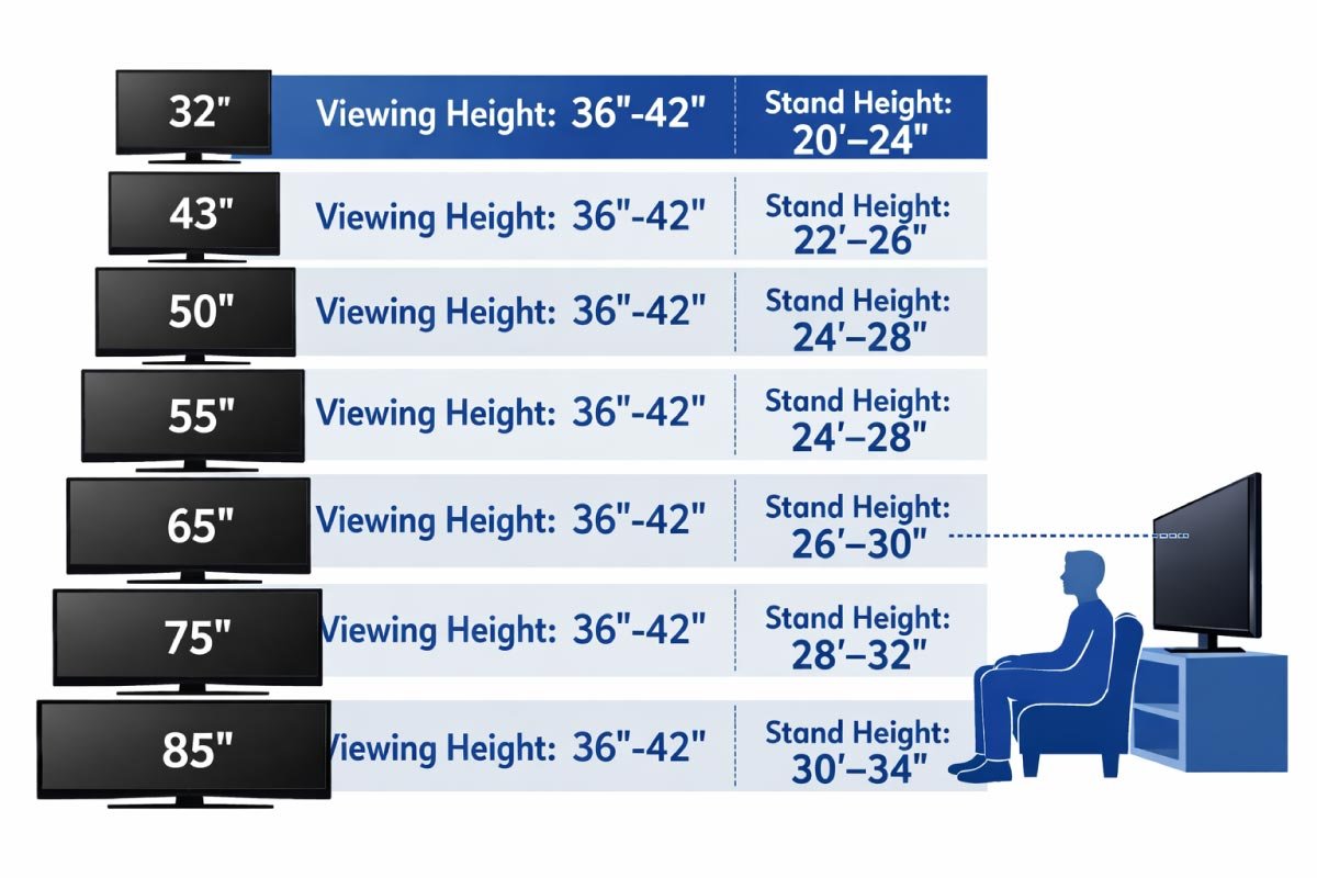 Recommended TV Stand Height by TV Size