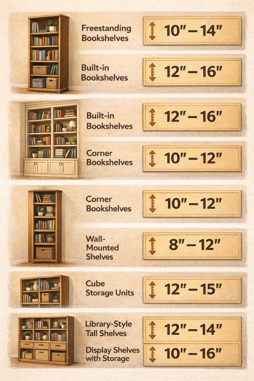 Standard Bookshelf Depths by Furniture Type