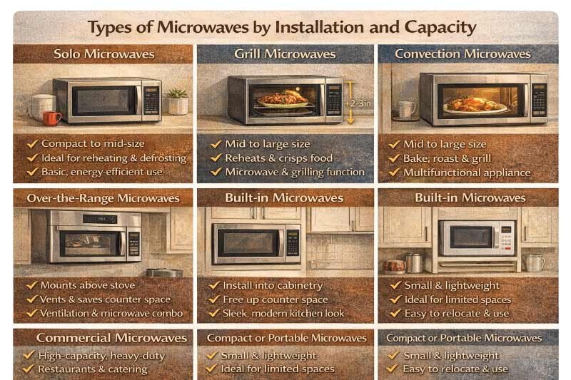 Types of Microwaves by Installation and Capacity