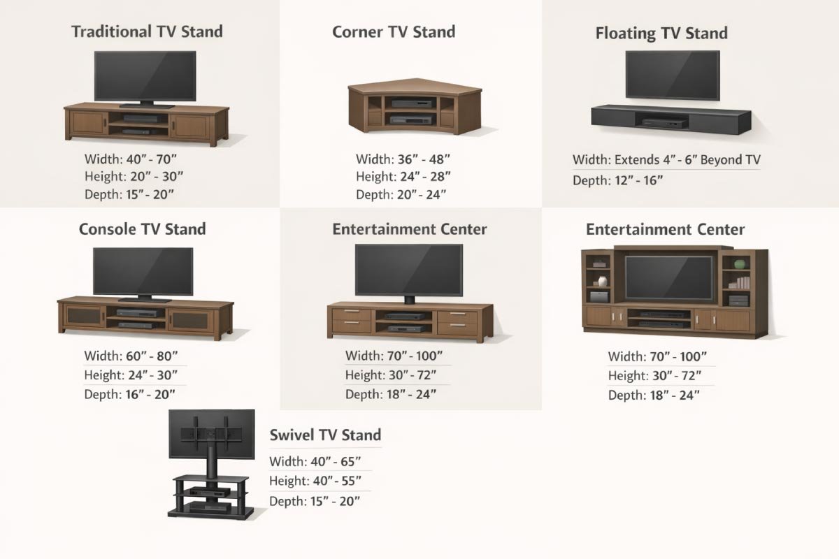 Types of TV Stands and Their Dimensions