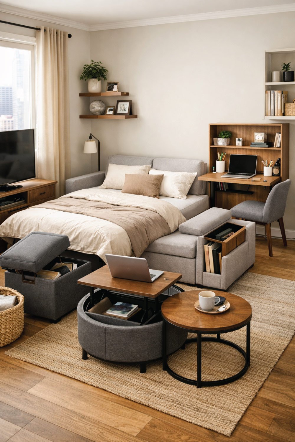 Apartment Living Room with Multifunctional Furniture