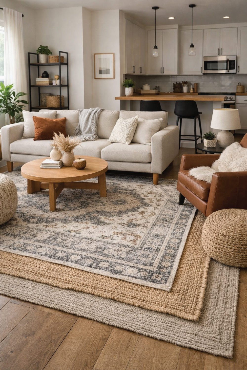Apartment Living Room with Rug Layering