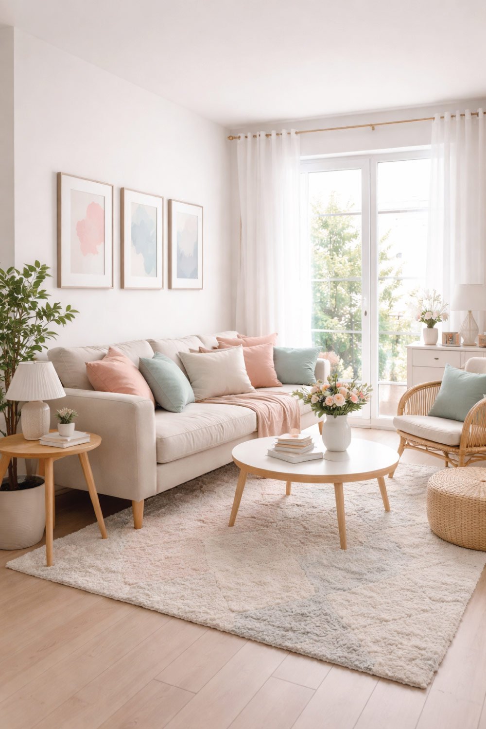 Apartment Living Room with Soft Pastels