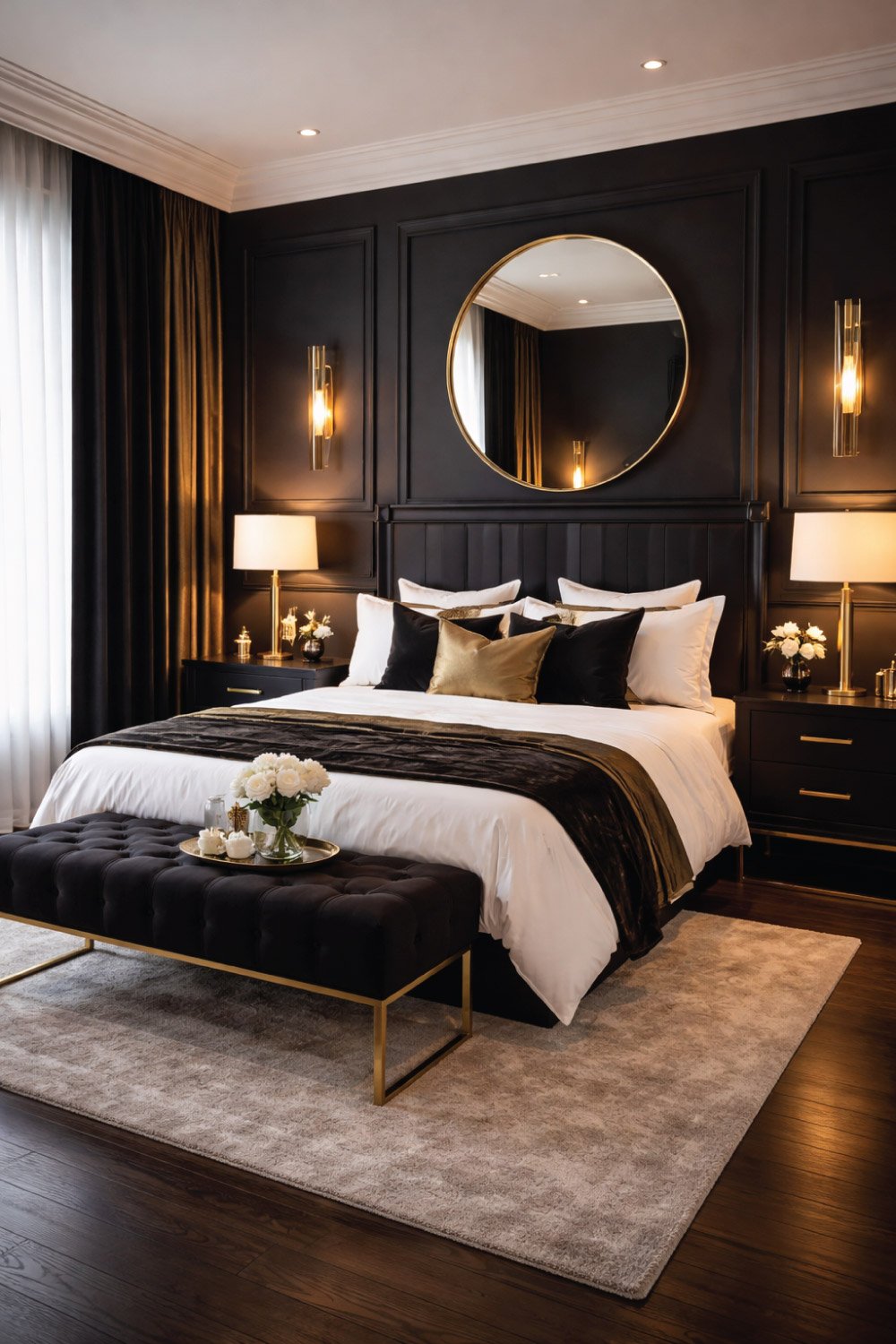 Black Bedroom with Gold Accents DEGIN
