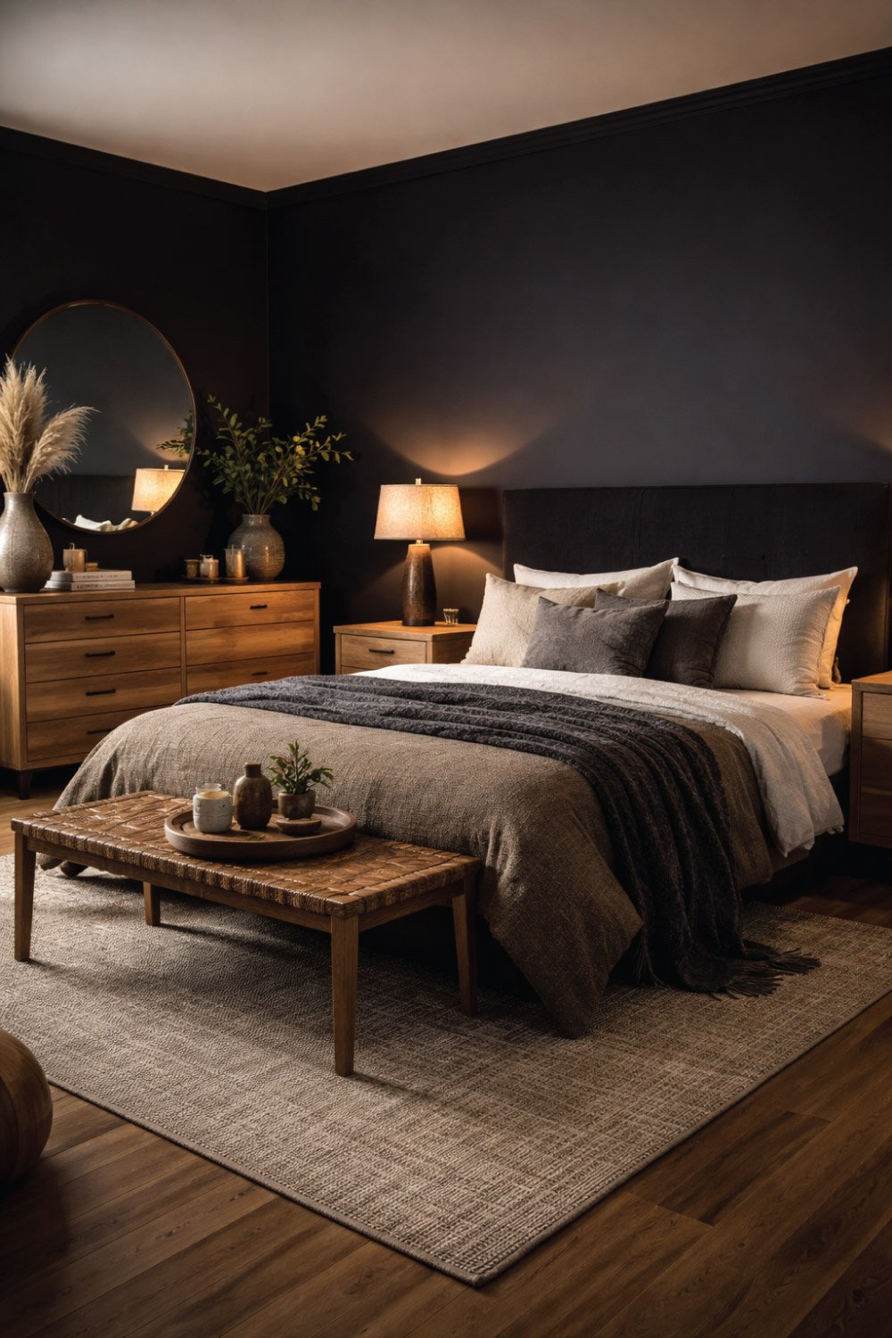 Black Bedroom with Natural Wood DEGIN