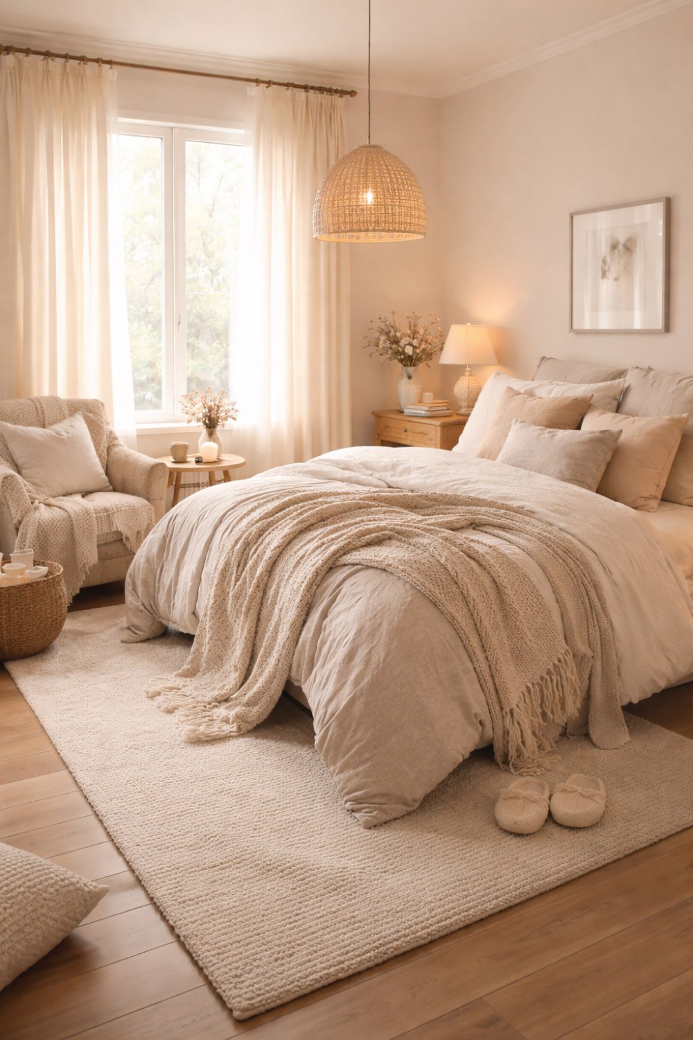 Cozy Bedroom with Soft Textiles degin