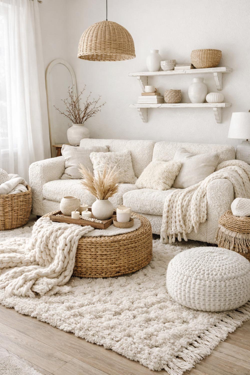 Cozy White Living Room with Textured Layers