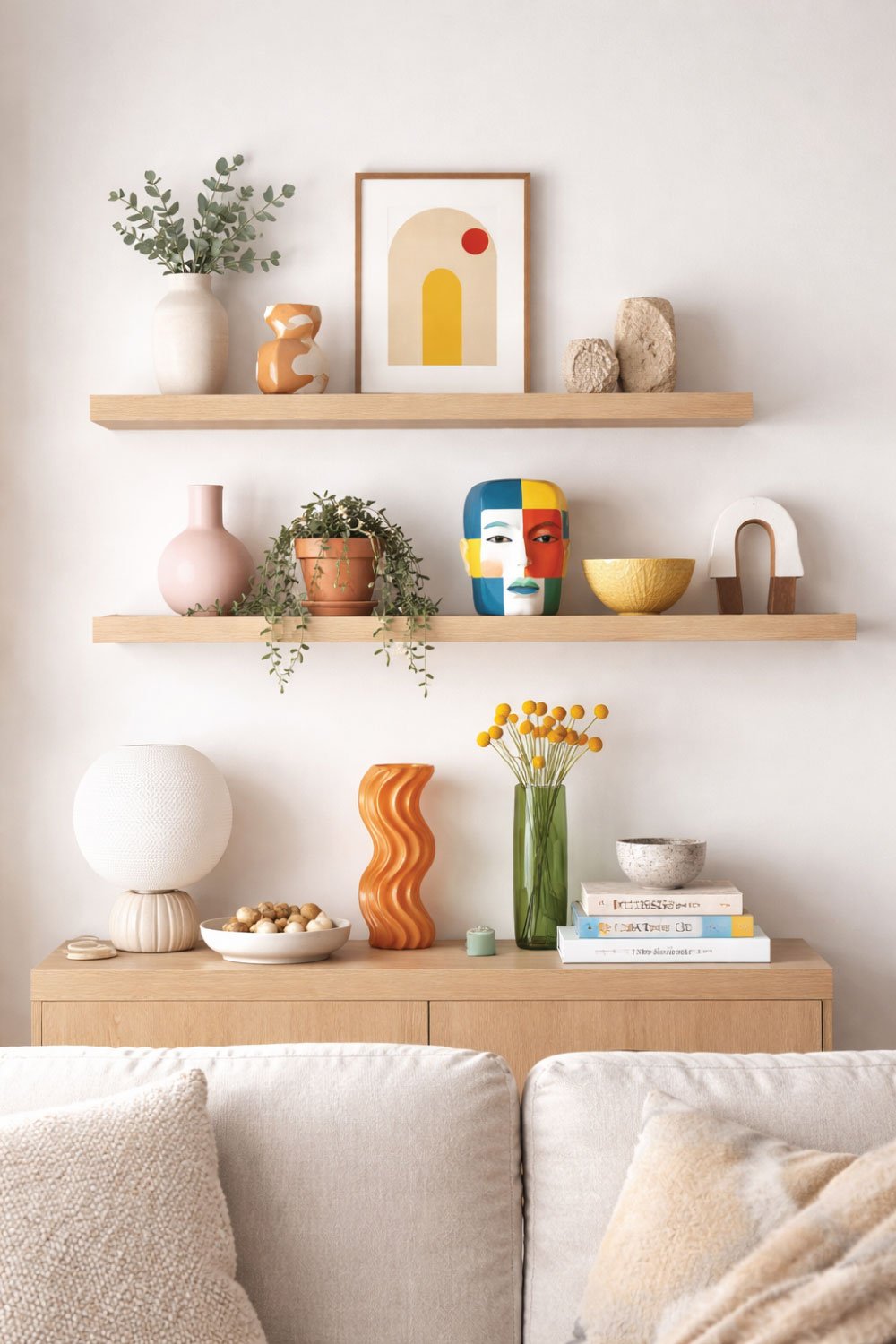 Floating Shelves with Art Objects