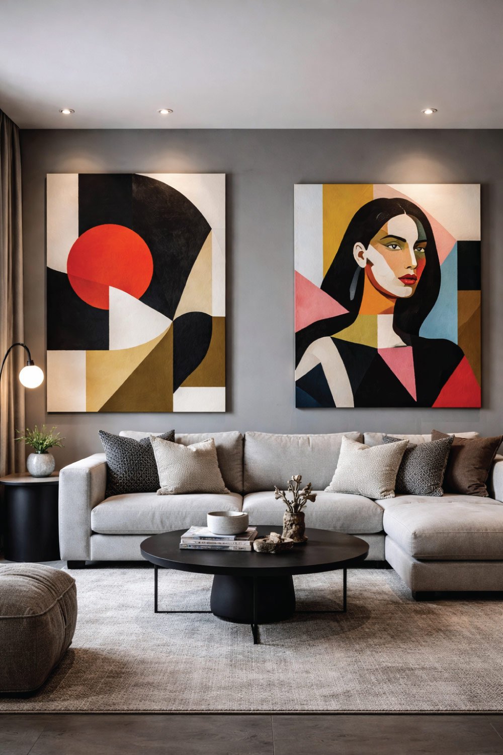 Gray Living Room with Bold Artwork