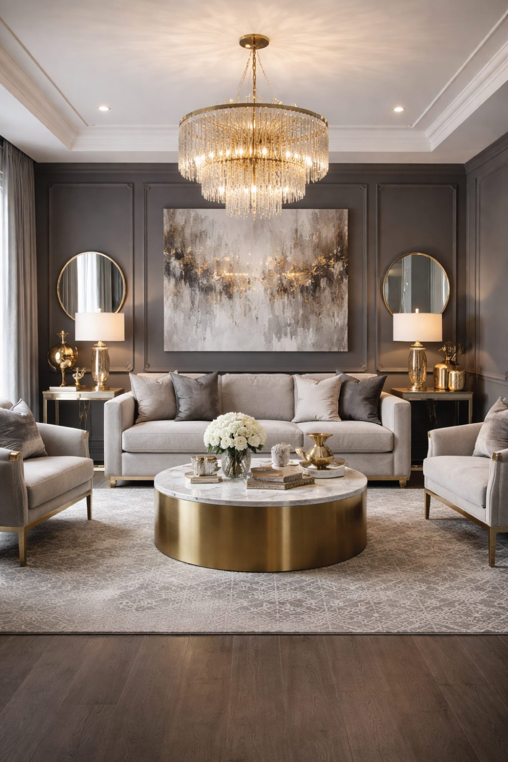 Gray Living Room with Metallic Accents
