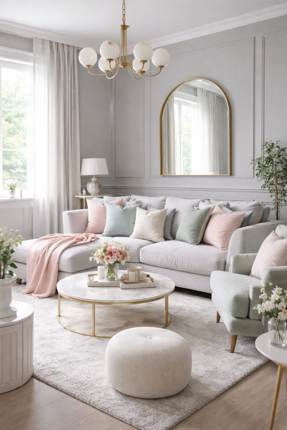 Gray Living Room with Pastel Accents