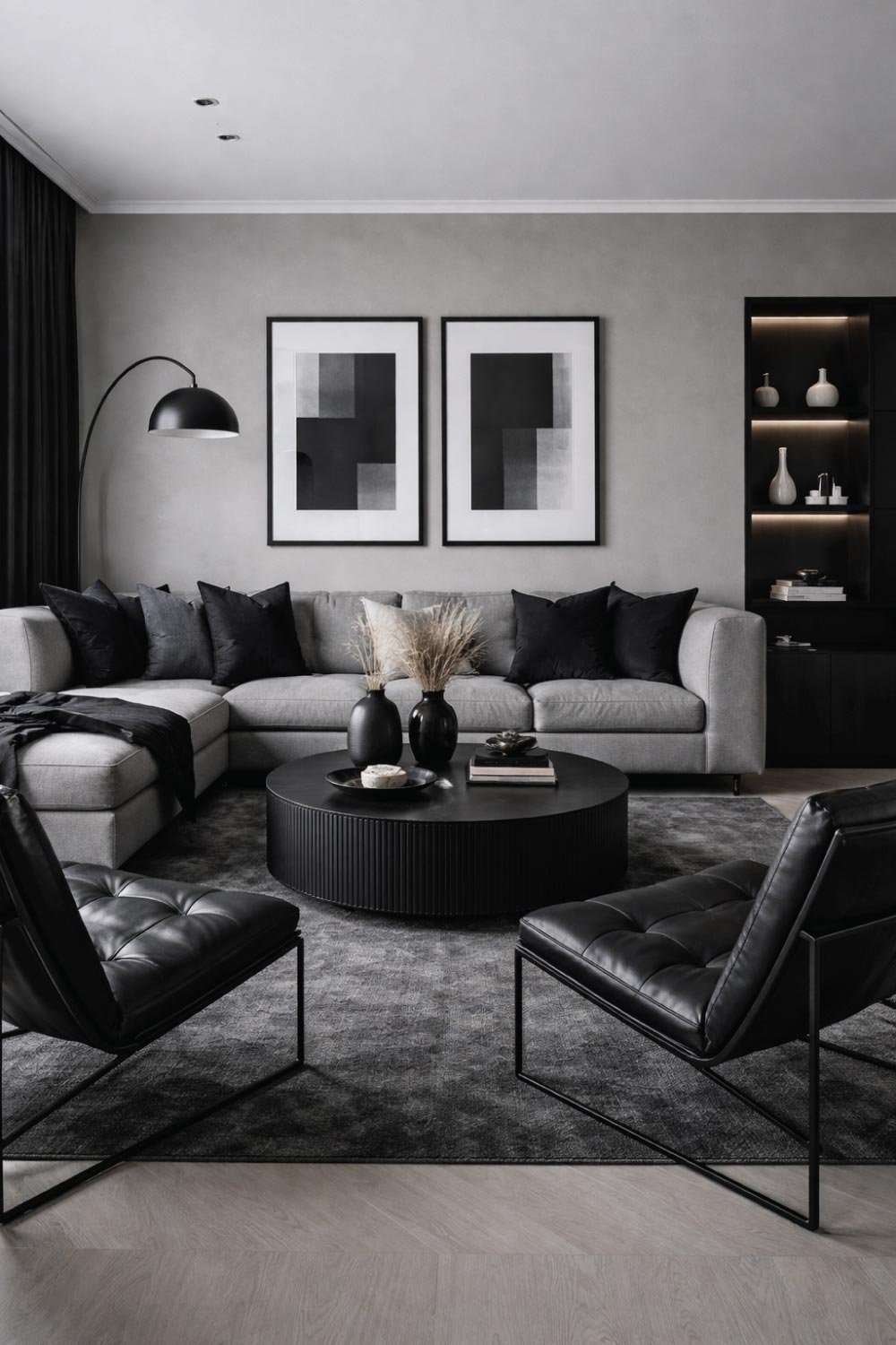 Modern Gray Living Room with Black Accents