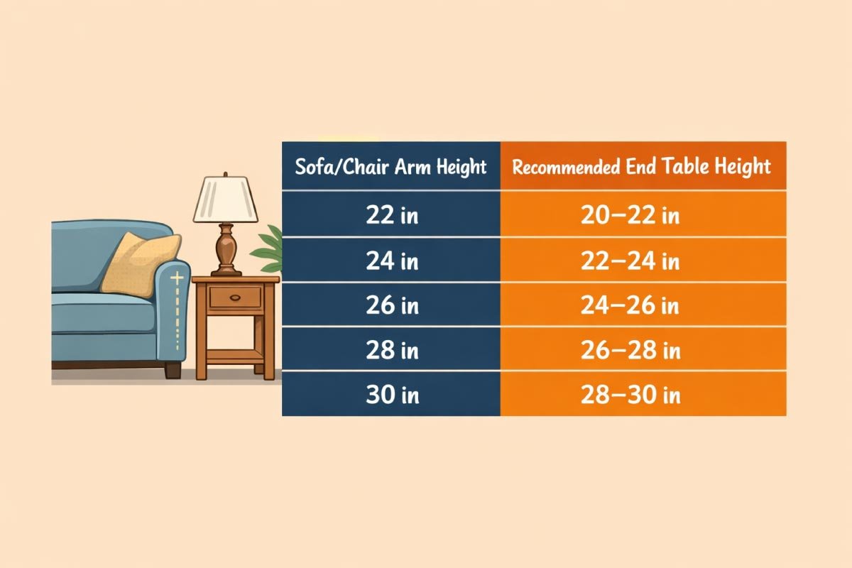 Recommended End Table Heights by Sofa