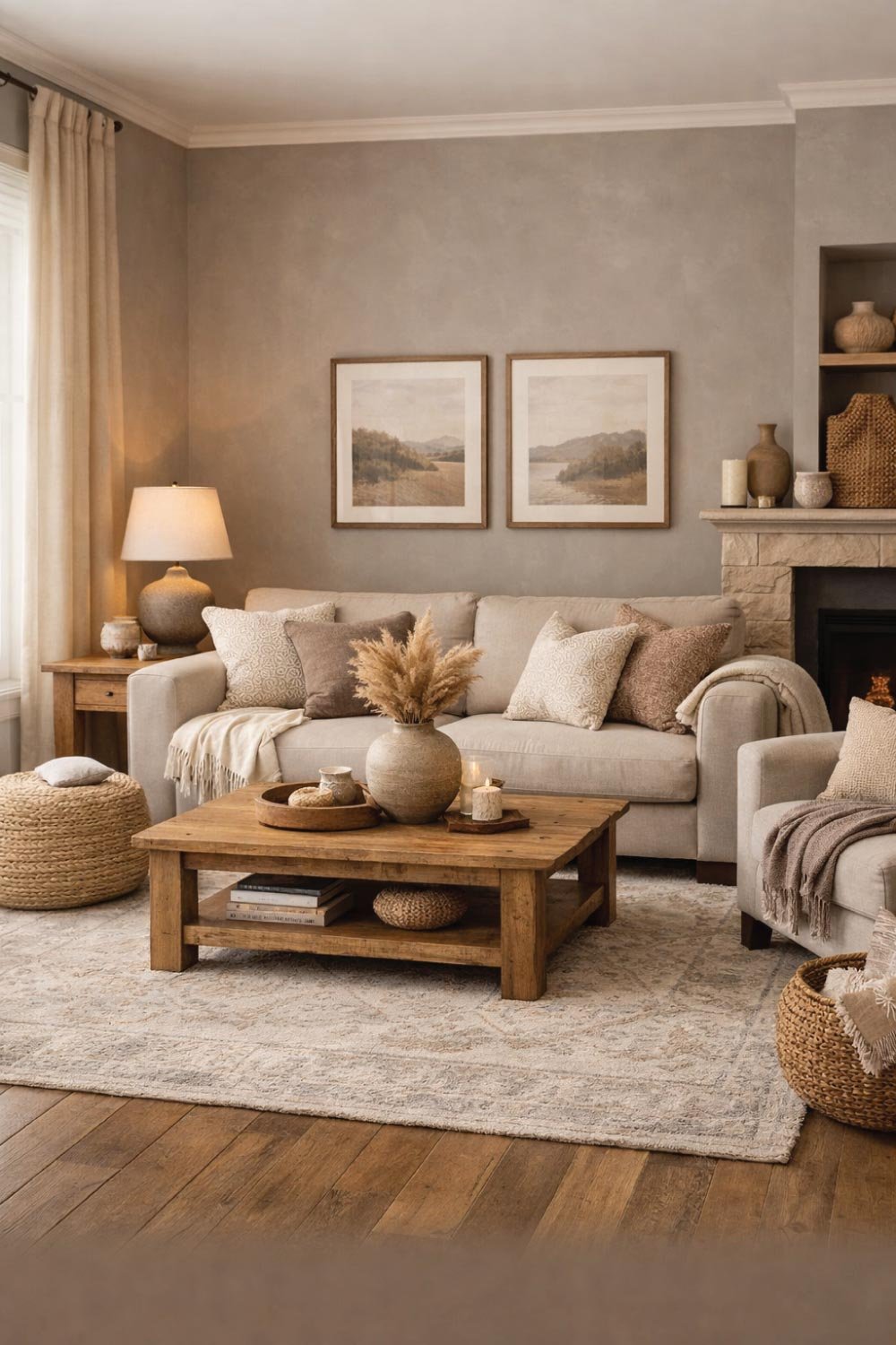Warm Gray Living Room with Beige Accents