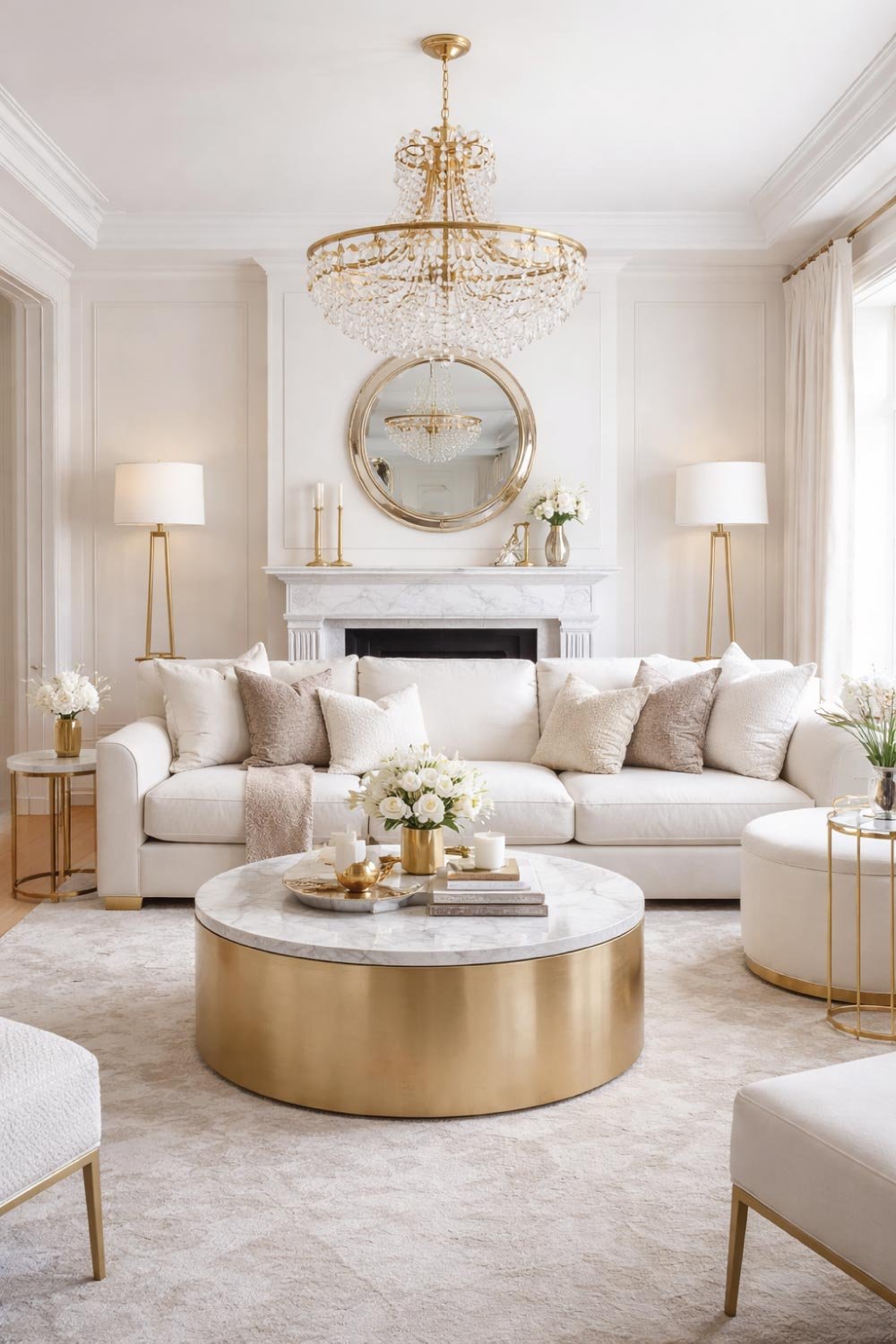 White Living Room with Metallic Accents