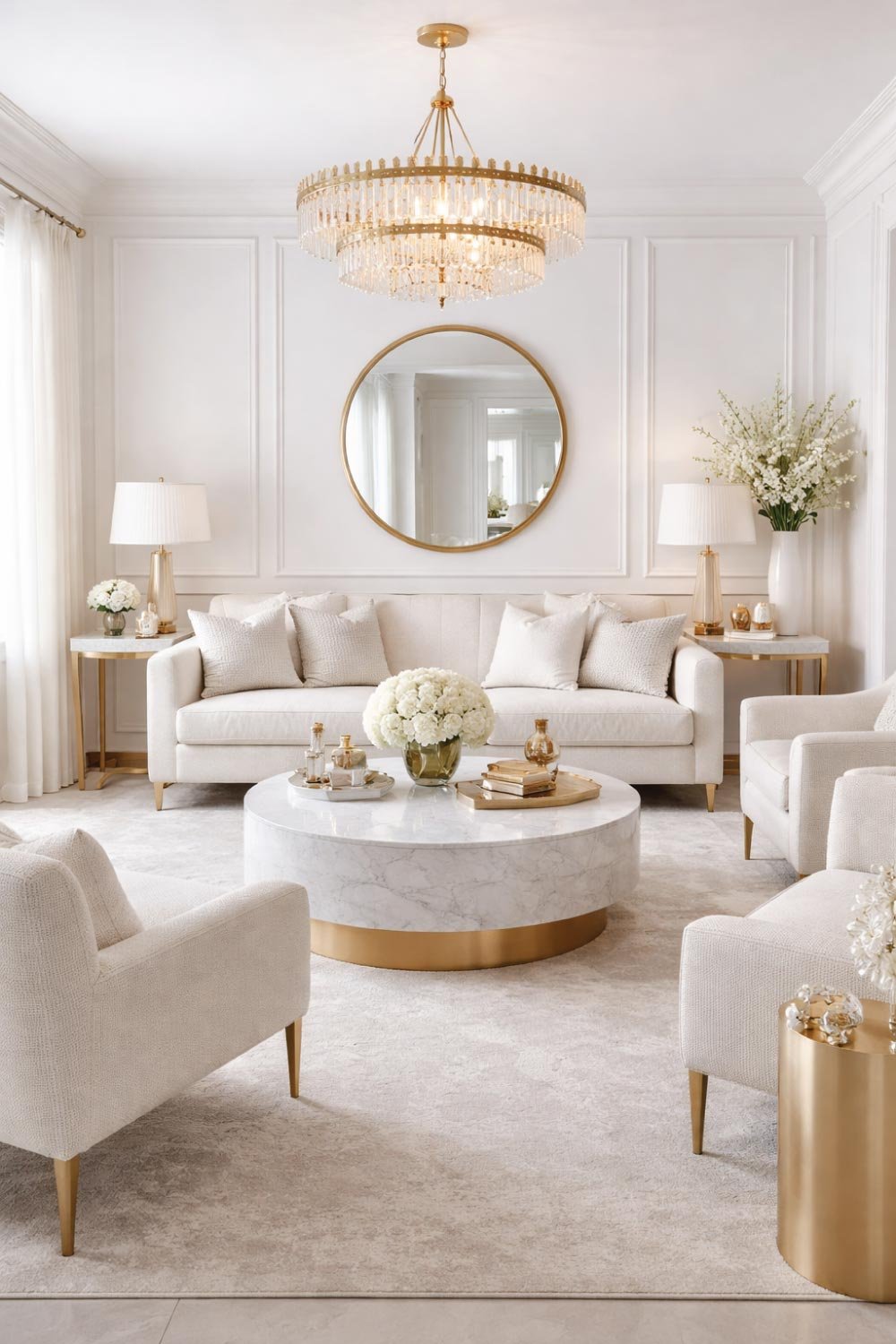 White Living Room with Metallic Accents