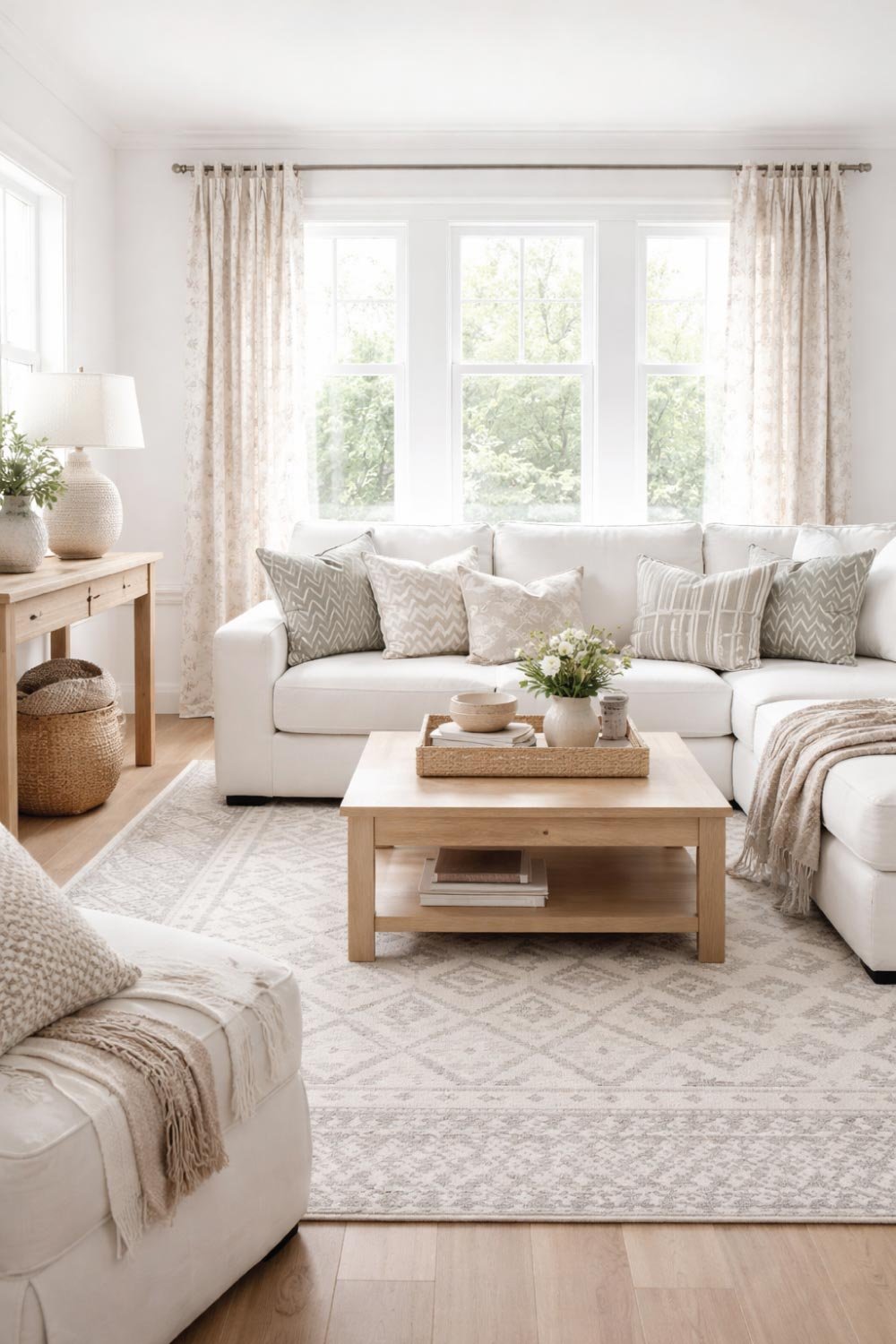 White Living Room with Patterned Accents