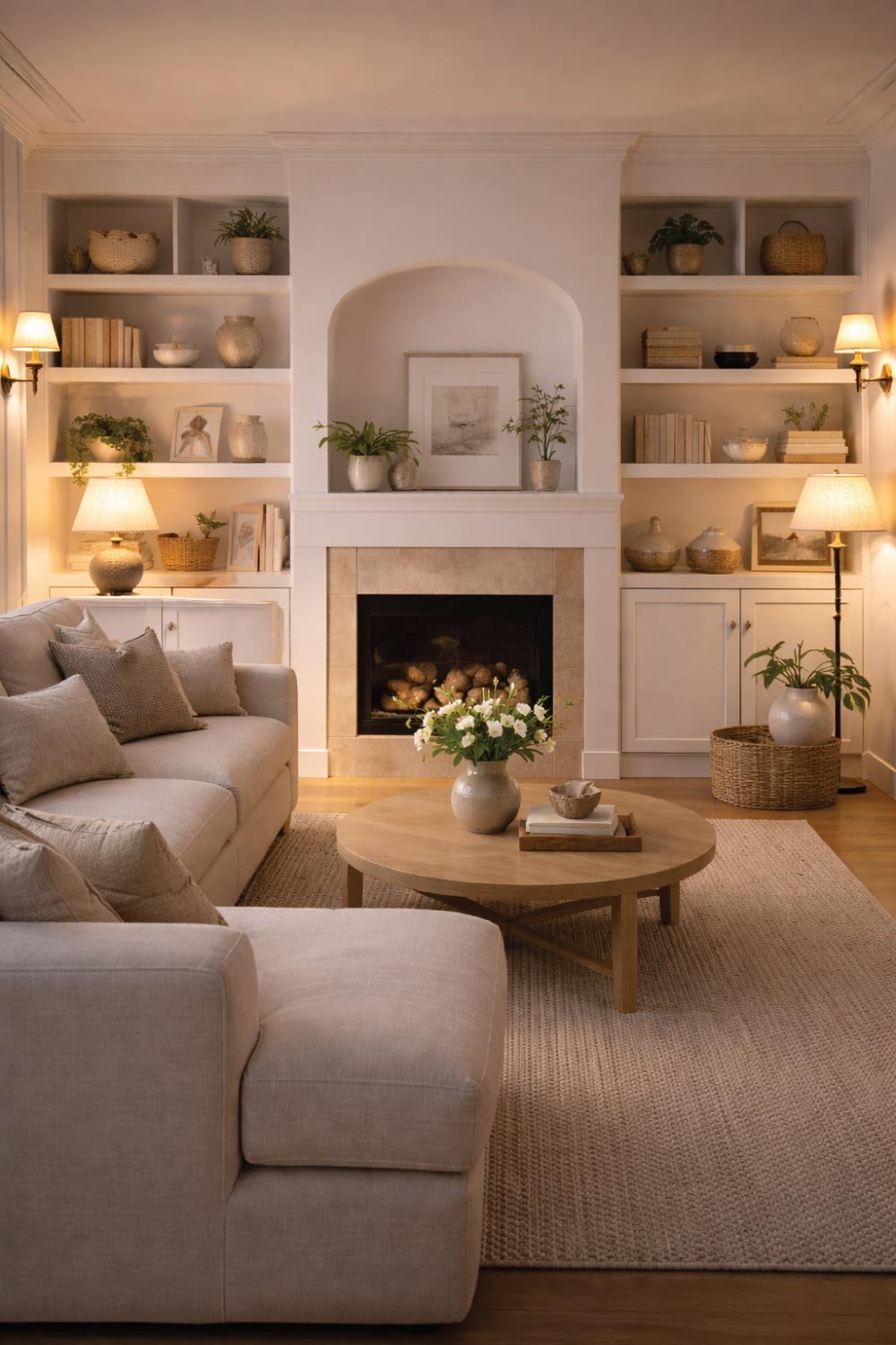 White Living Room with Soft Lighting Ambience