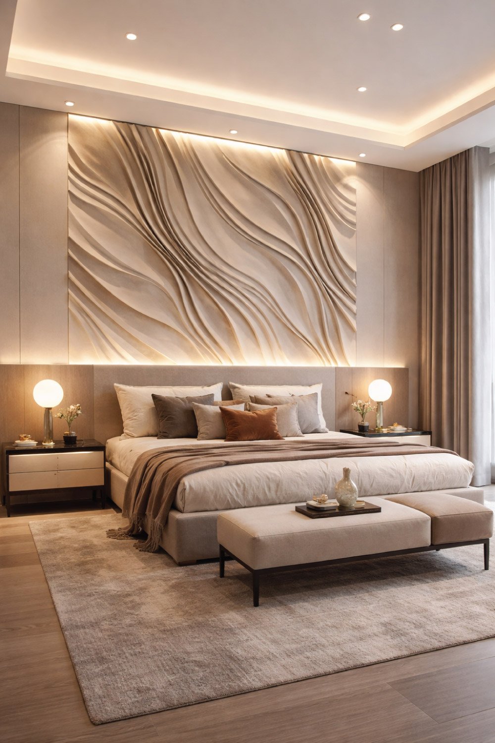 Luxury Bedroom with Artistic Wall Panels degin