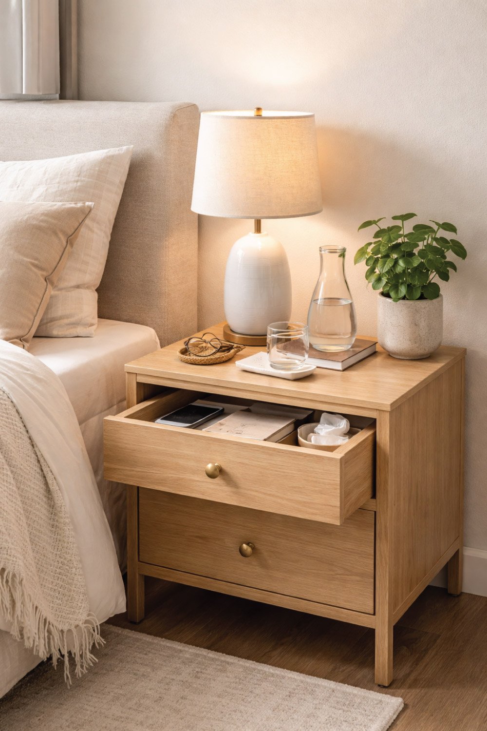 Thoughtful Bedside Table Setup degin