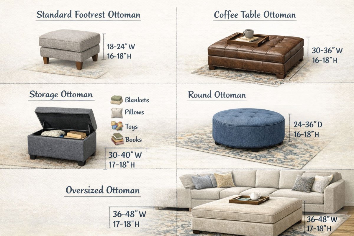 Types of Ottomans and Their Typical Sizes
