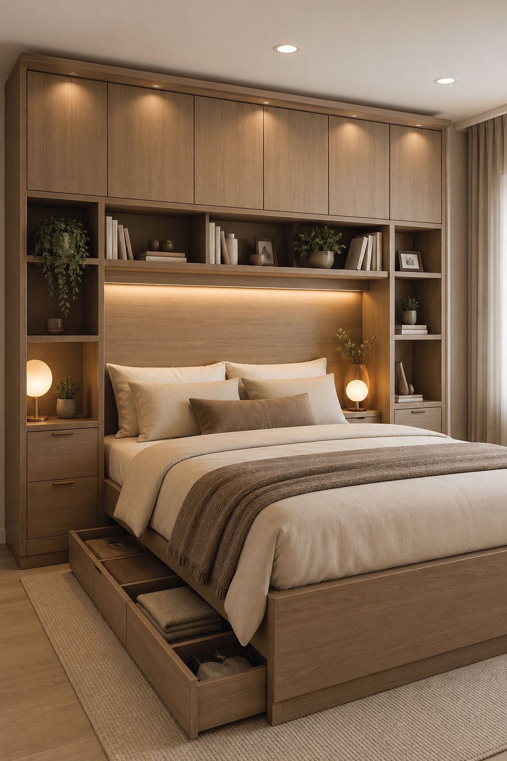Bed with Storage Headboard