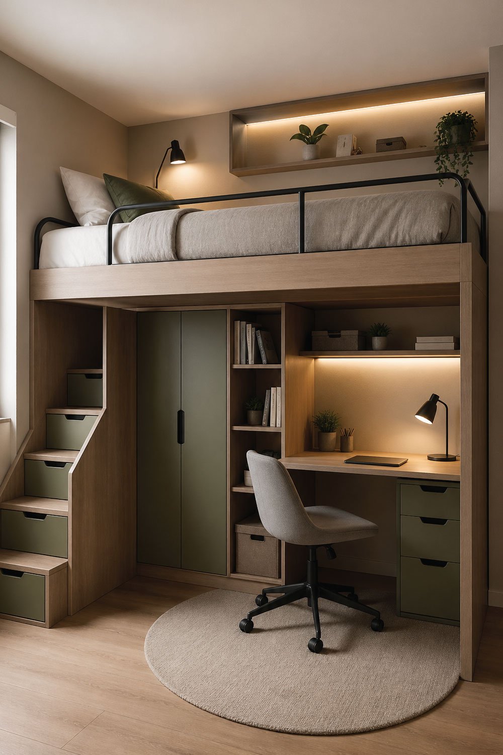 Loft Bed with Storage Below