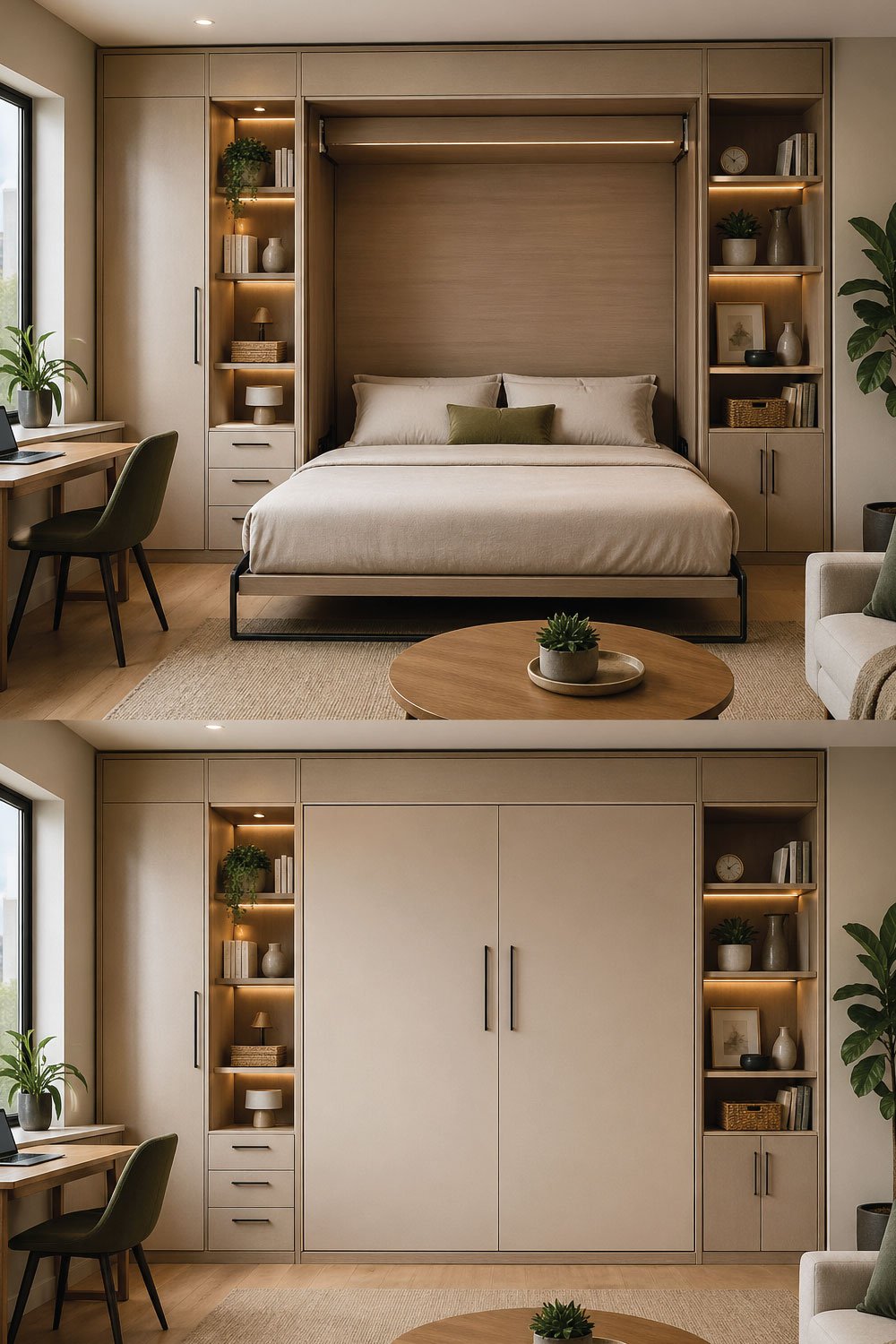 Murphy Bed with Storage Cabinets