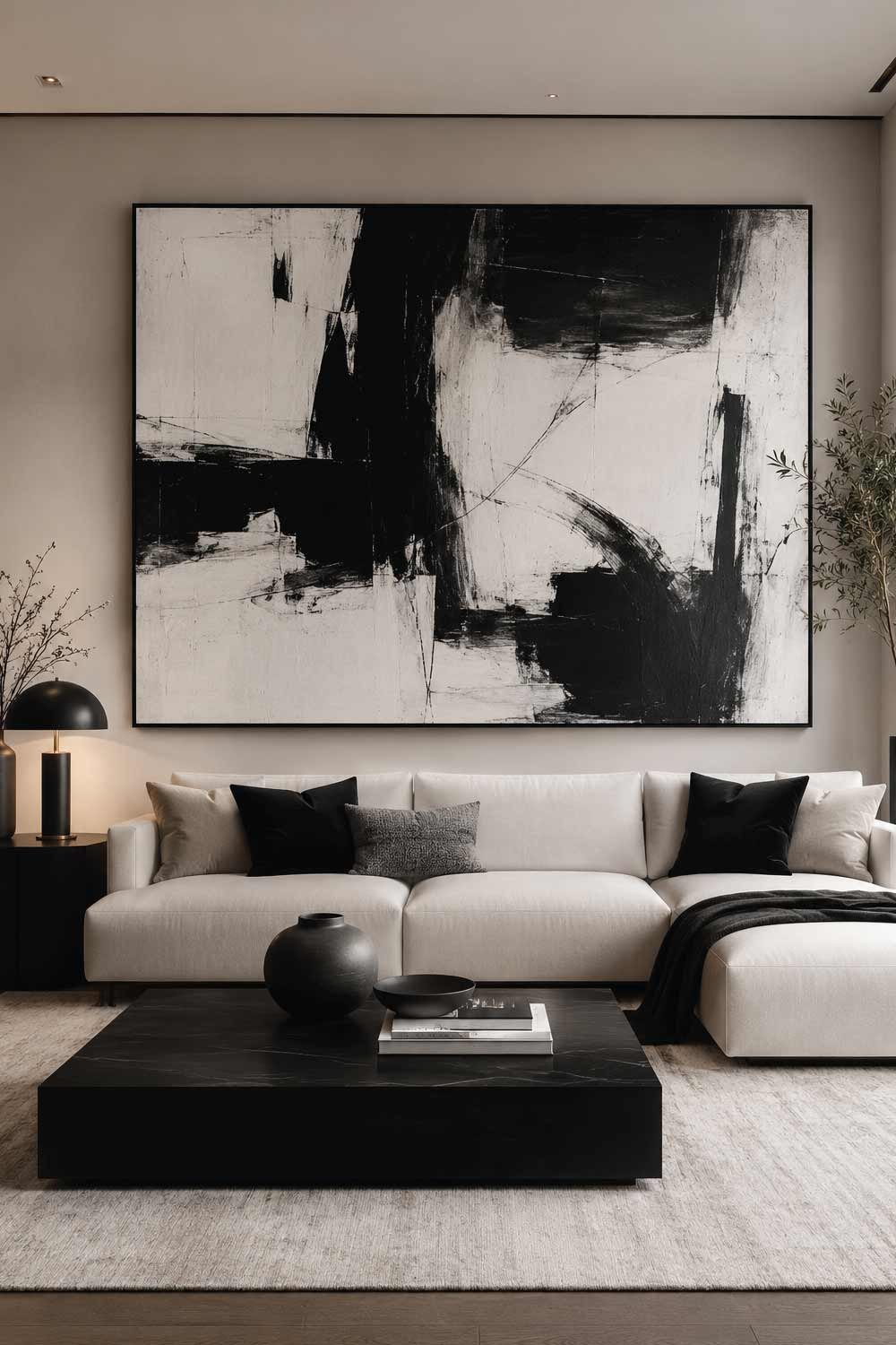 Oversized Abstract Black and White Canvas