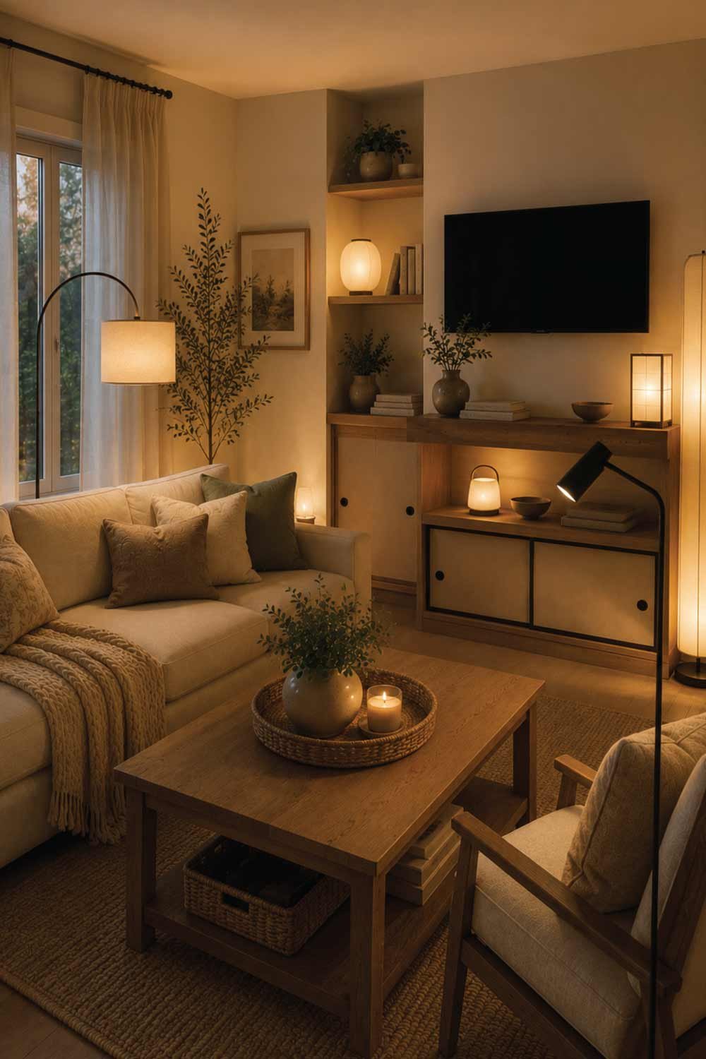 Layered Lighting With Multiple LED Floor Lamps