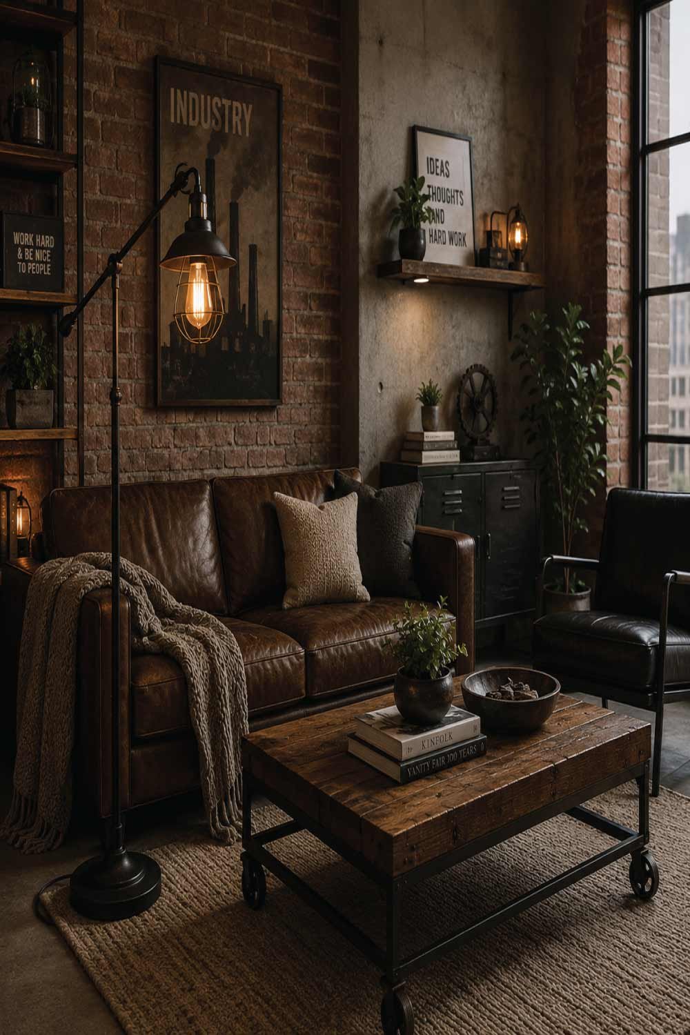 Industrial Black Floor Lamp with Exposed Bulb