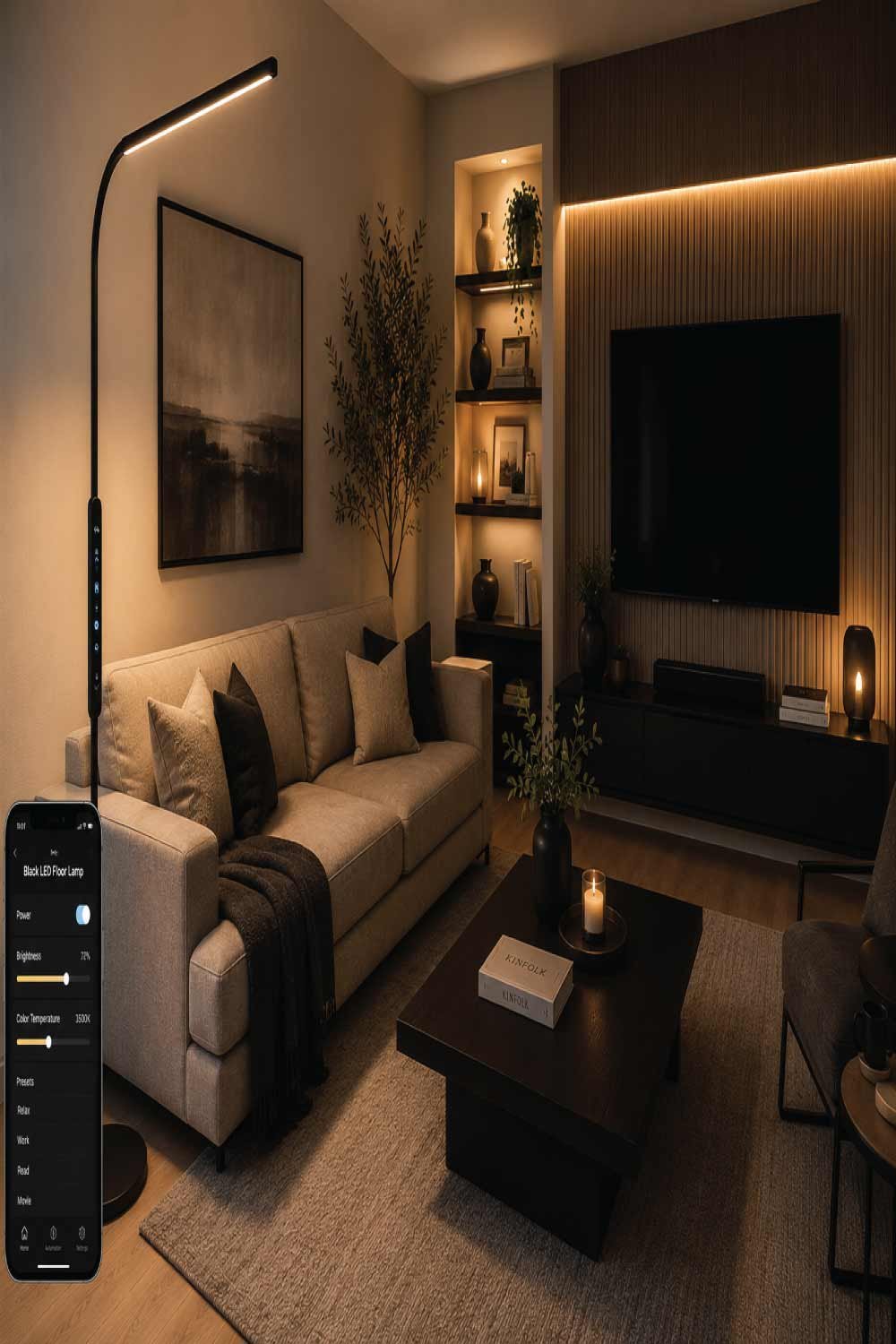 Black LED Floor Lamp with Smart Features