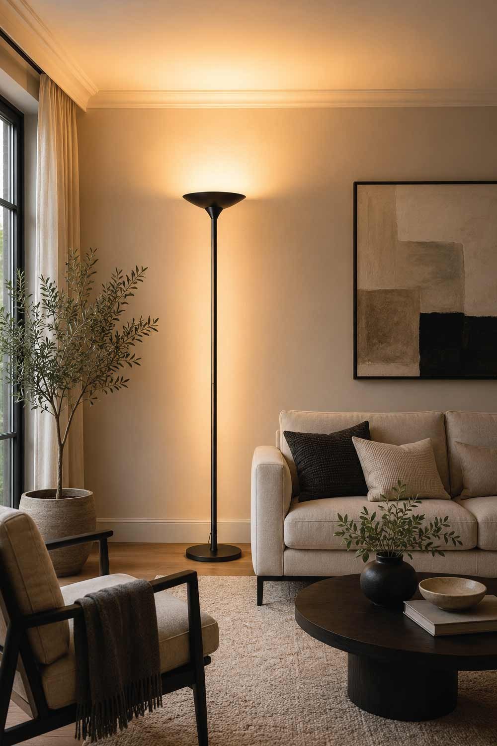 Tall Black Torchiere Floor Lamp