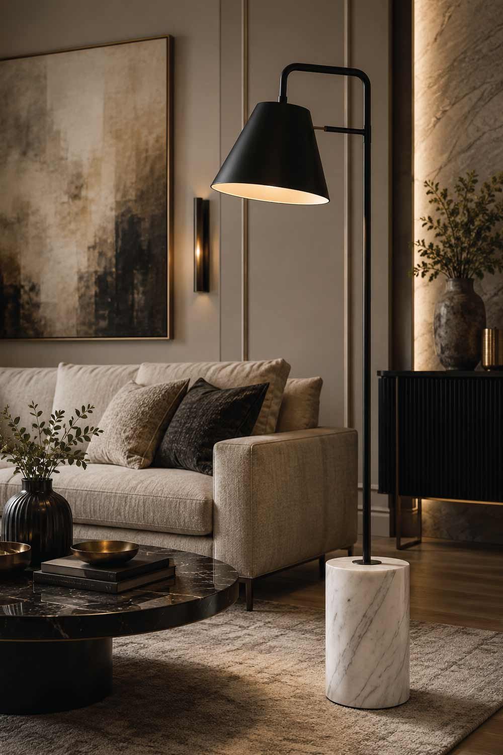 Black Floor Lamp with Marble Base