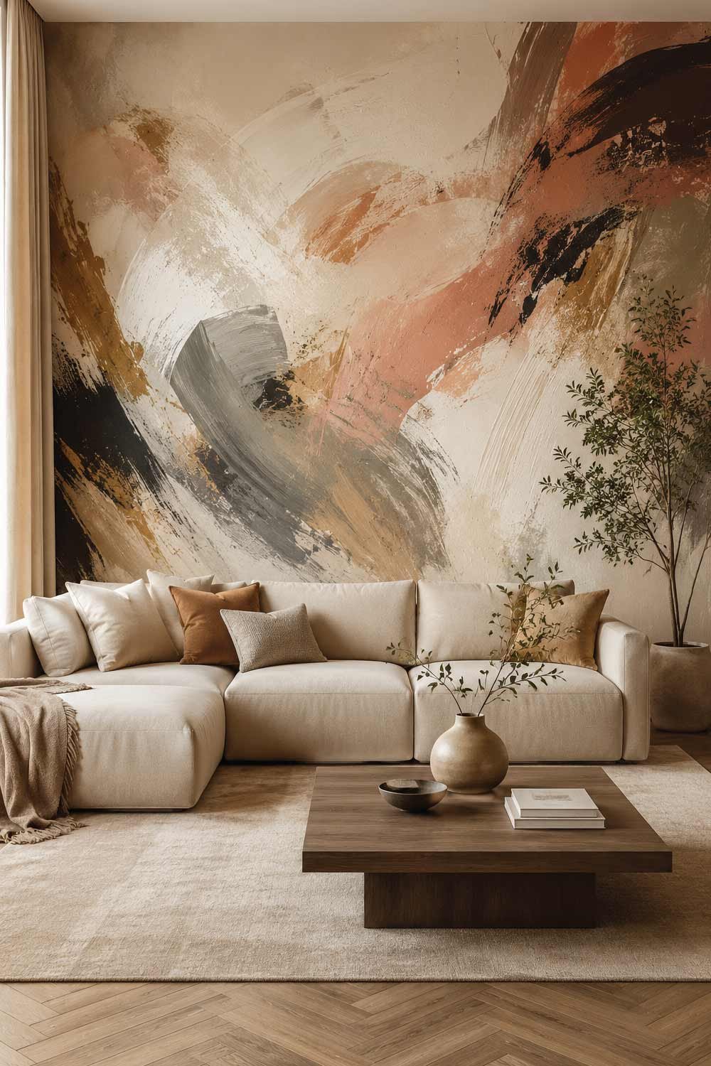 Abstract Brush Stroke Accent Wall for Artistic Expression