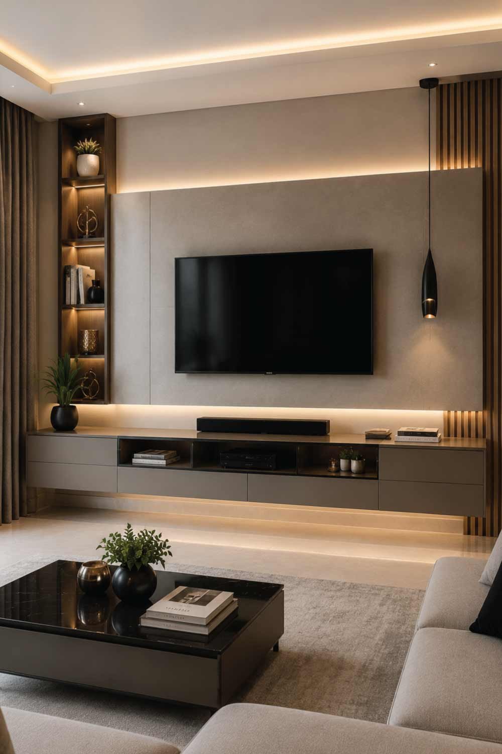 Contemporary Floating TV Panel with Integrated Storage
