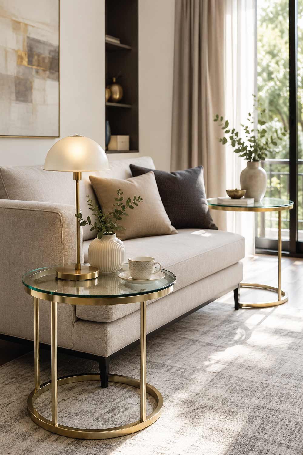 Contemporary Glass Side Tables with Metallic Base