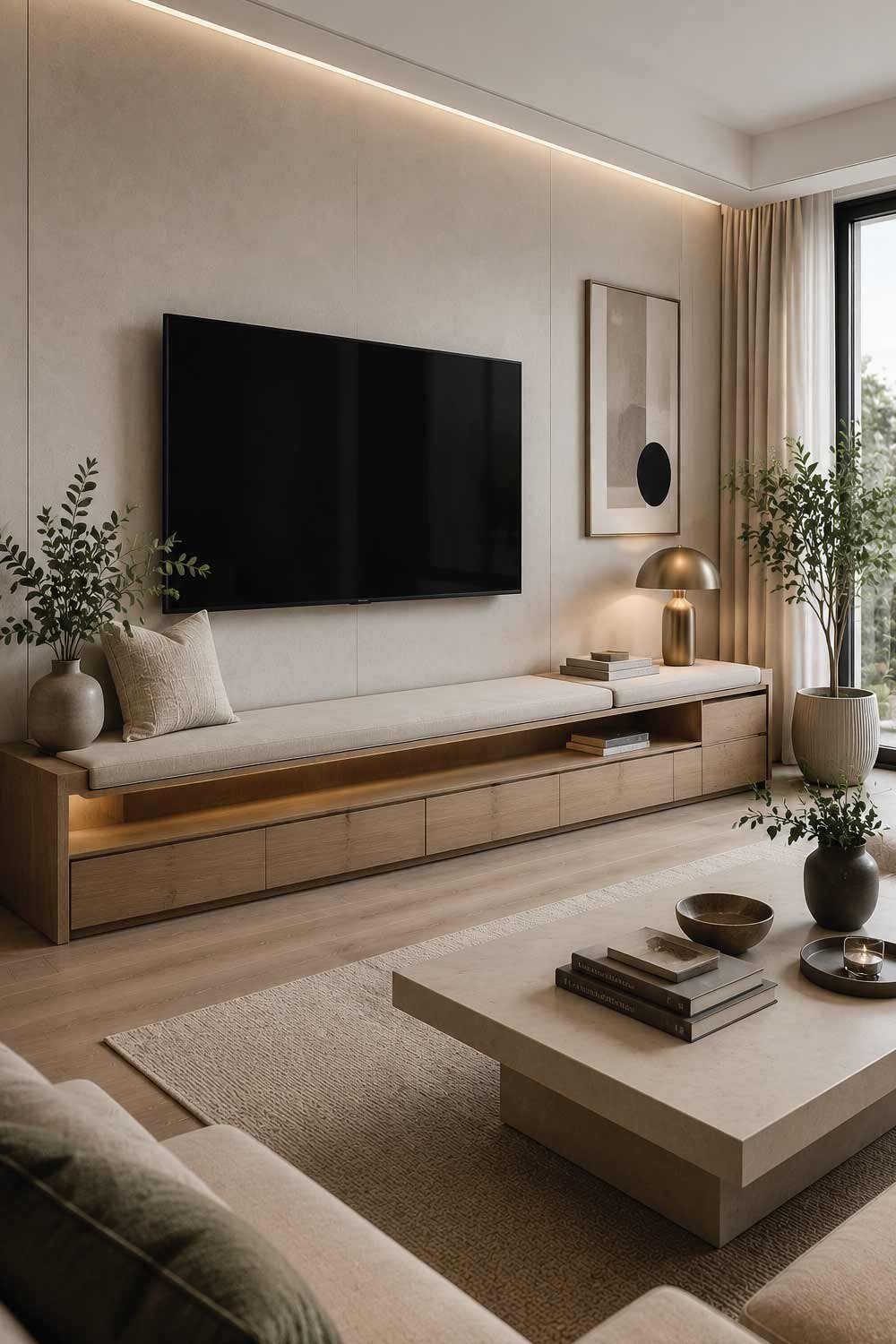 Contemporary Low Bench Seating with Dual Function