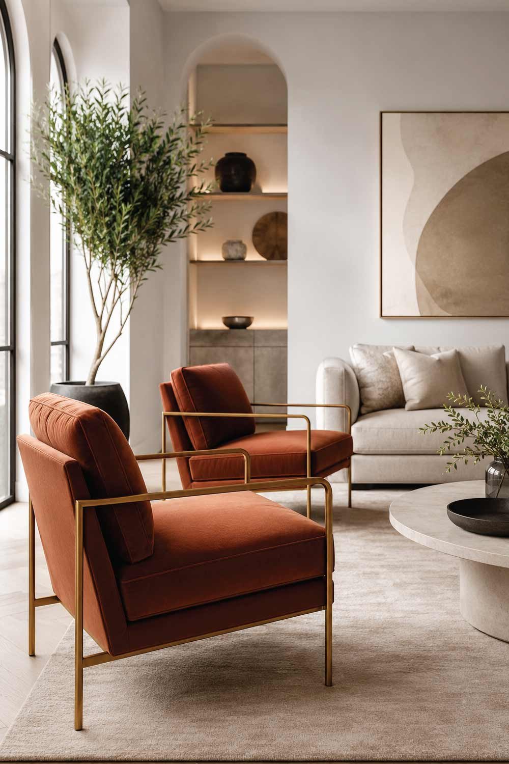 Contemporary Minimalist Armchairs with Bold Accents