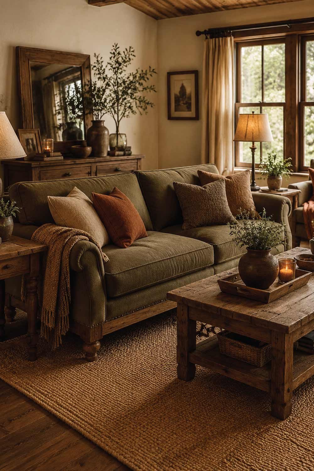Cozy Rustic Fabric Sofas with Earthy Tones