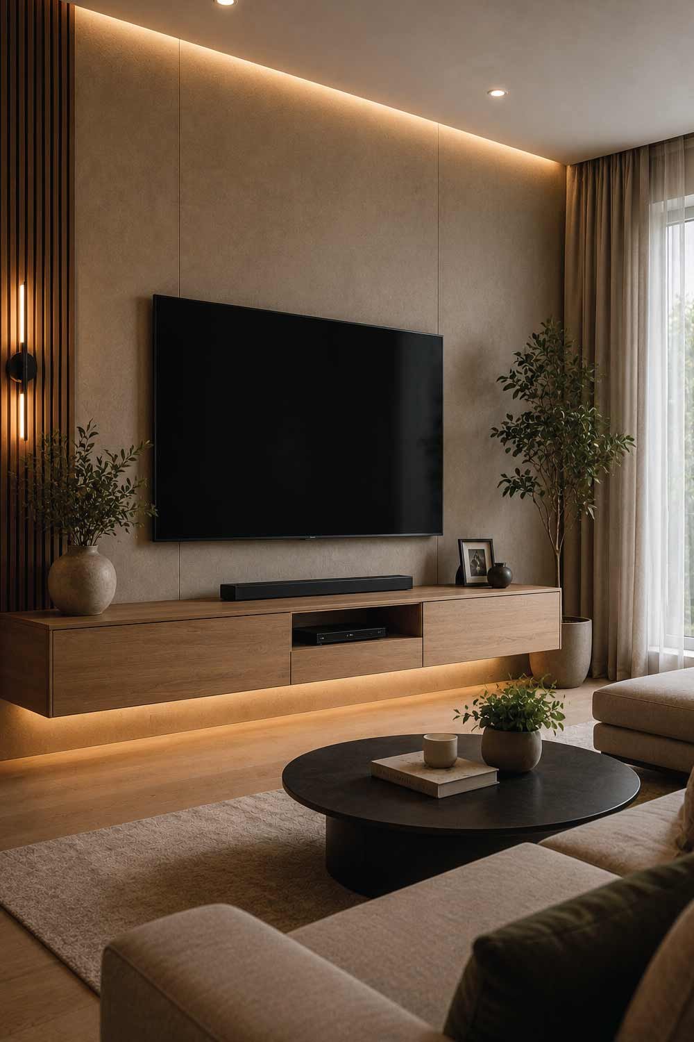 Floating Media Console with Hidden Storage