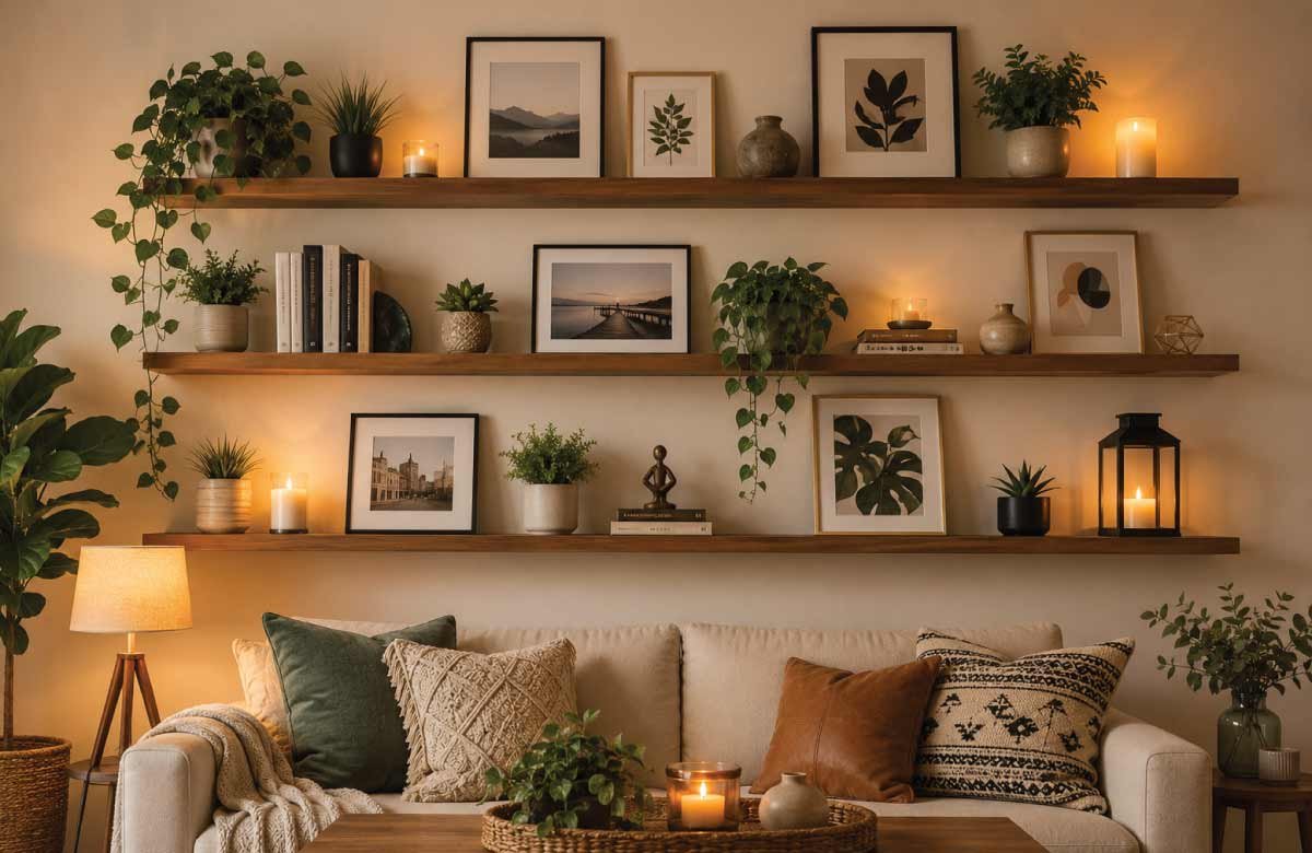 Floating Shelves with Art Displays
