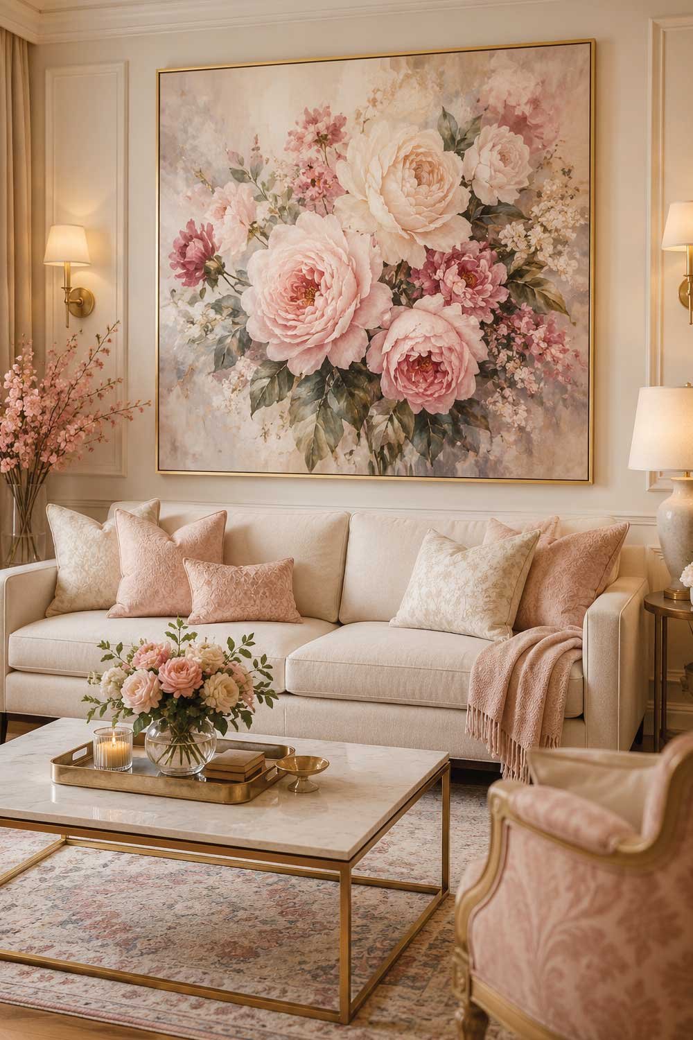 Large Floral Painting for Elegant Living Rooms