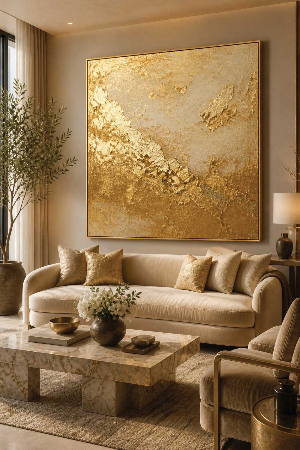 Large Gold Foil Painting for Luxury Feel