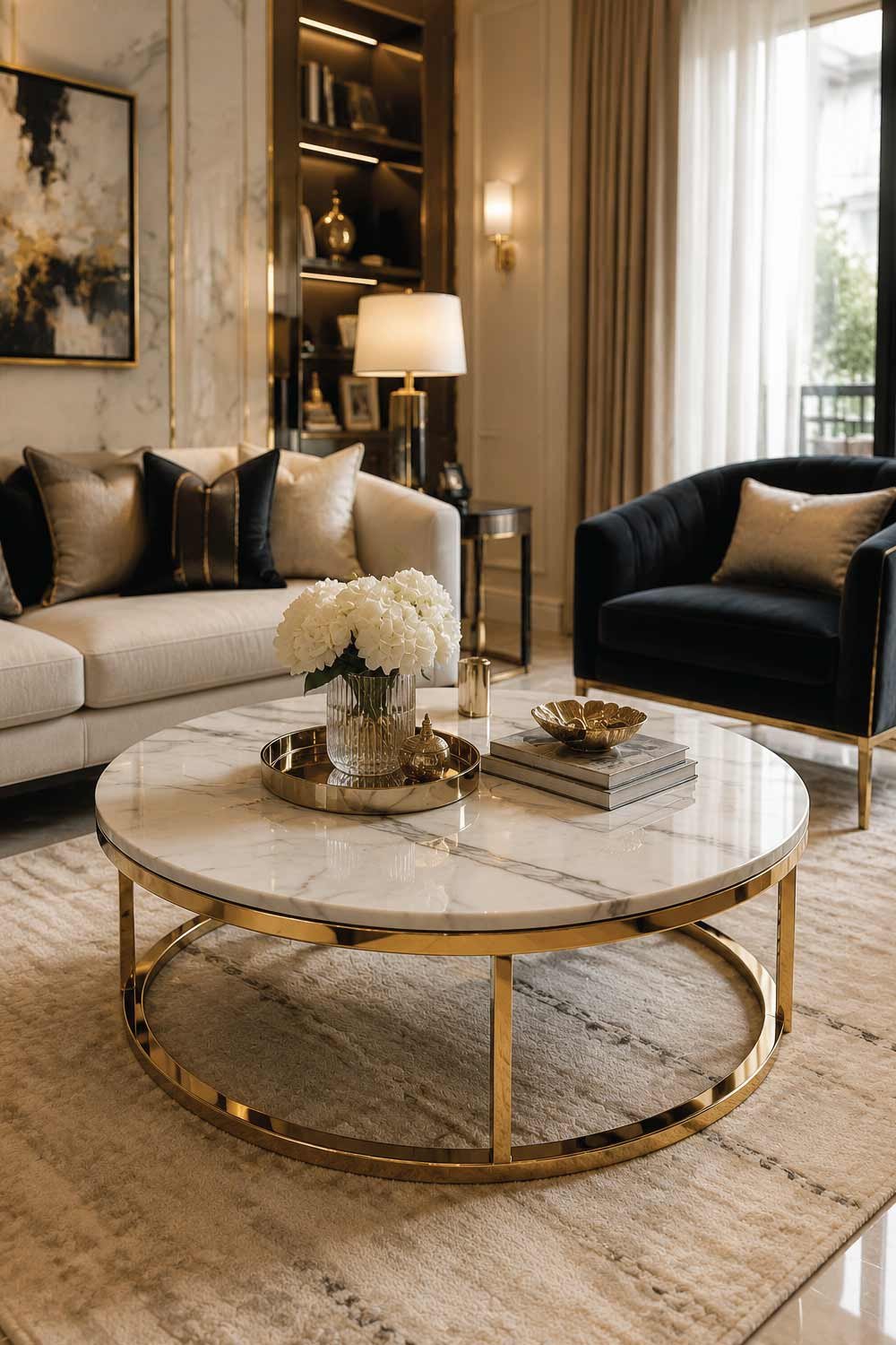 Marble Coffee Tables with Gold Accents