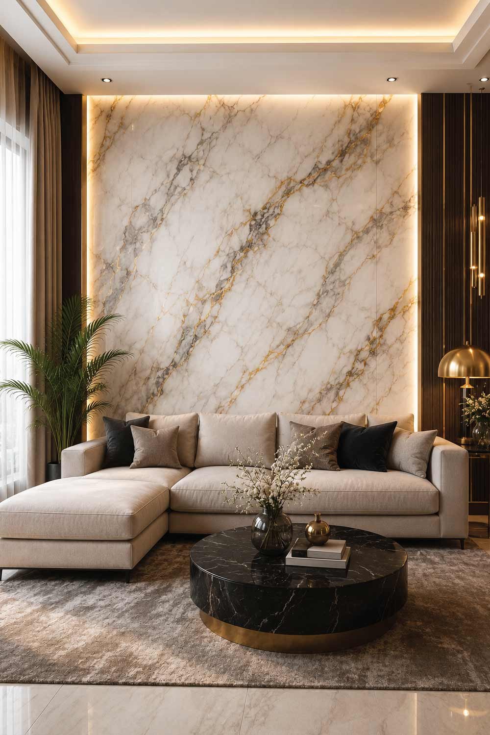 Marble Effect Accent Wall for Luxury Feel