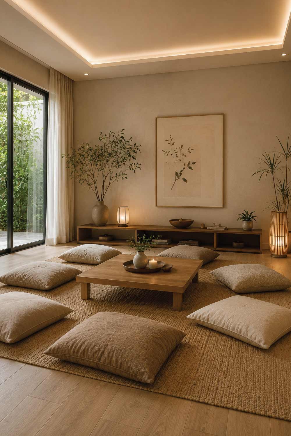 Minimalist Floor Cushions and Low Seating Arrangement
