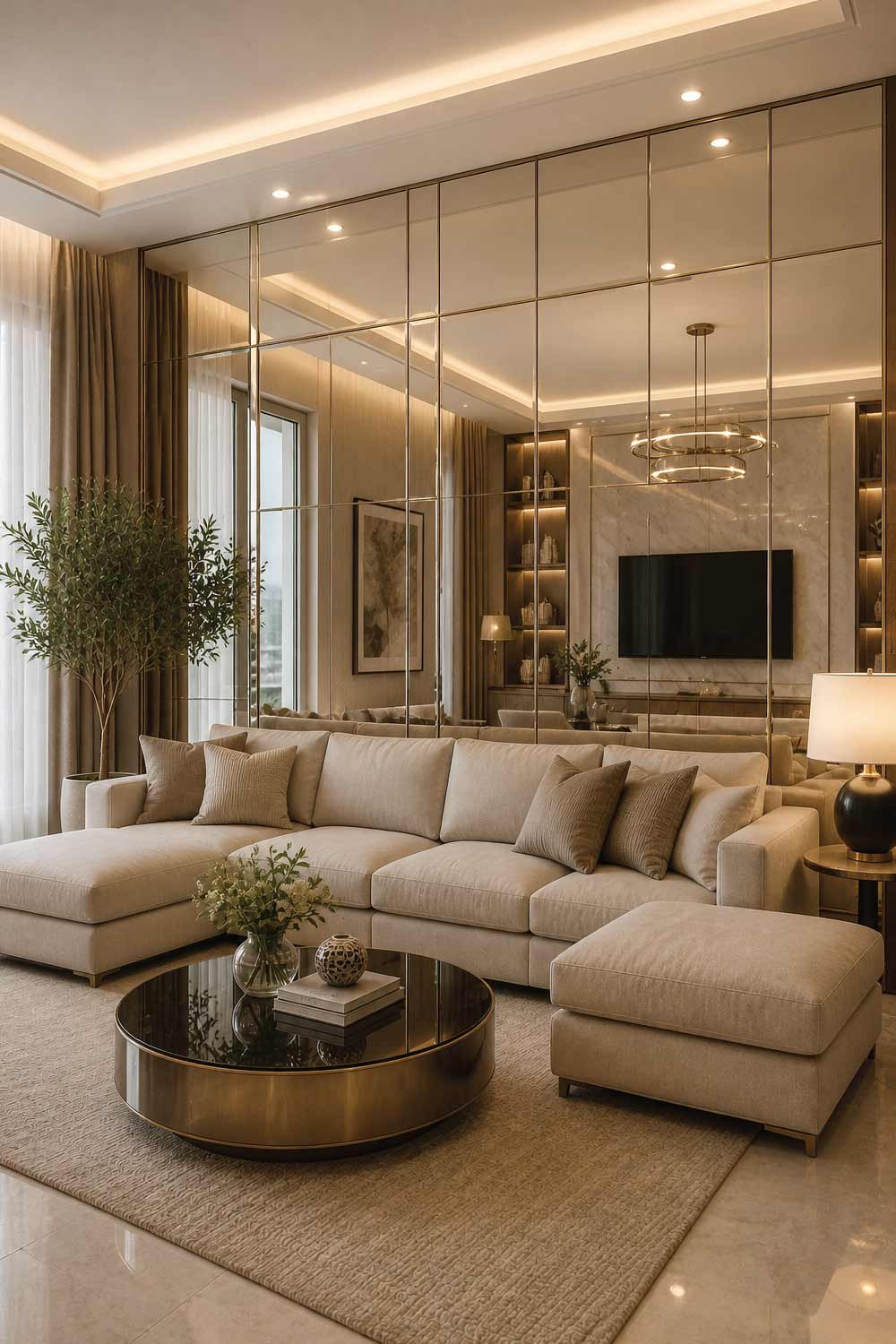 Mirror Accent Wall for Bright and Spacious Feel